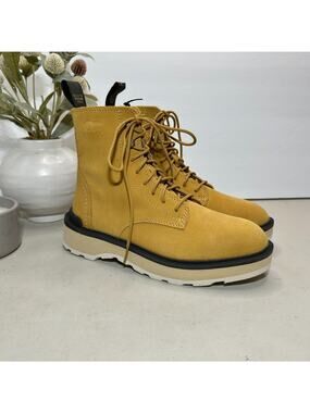 Sorel Hi-Line Lace Waterproof Suede Boots Geo Yellow NL4879-712 Women's 6 NWOB